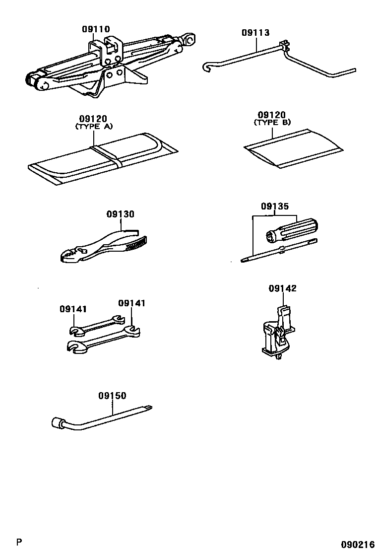 Toyota COROLLA Standard Tools EPC diagram — 090216