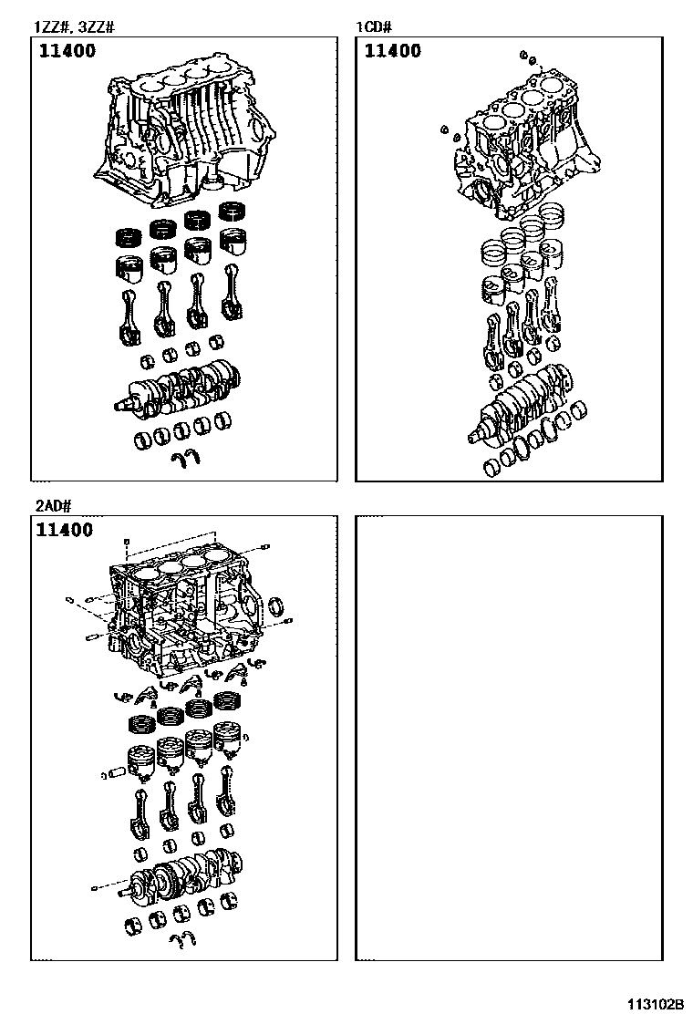Toyota COROLLA Short Block Assembly EPC diagram — 113102B