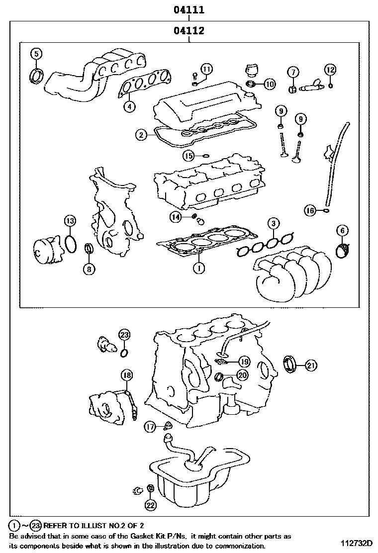 Toyota COROLLA Engine Overhaul Gasket Kit EPC diagram — 112732D