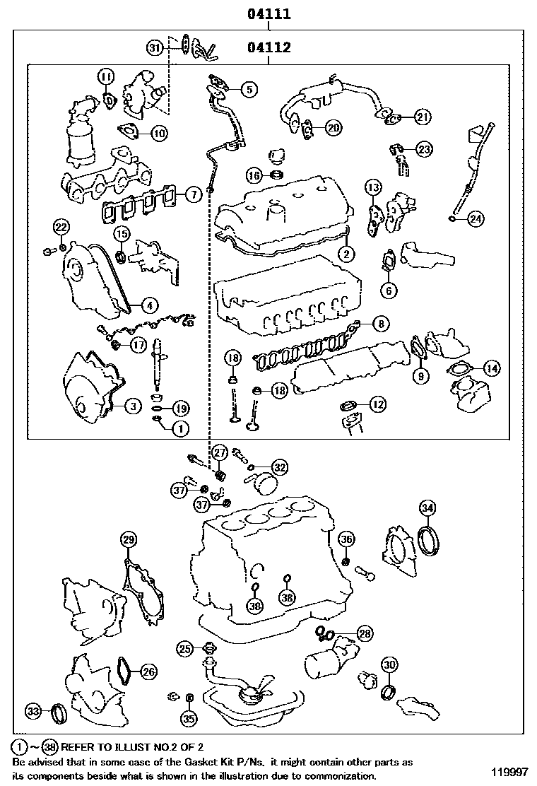 Toyota COROLLA Engine Overhaul Gasket Kit EPC diagram — 119997