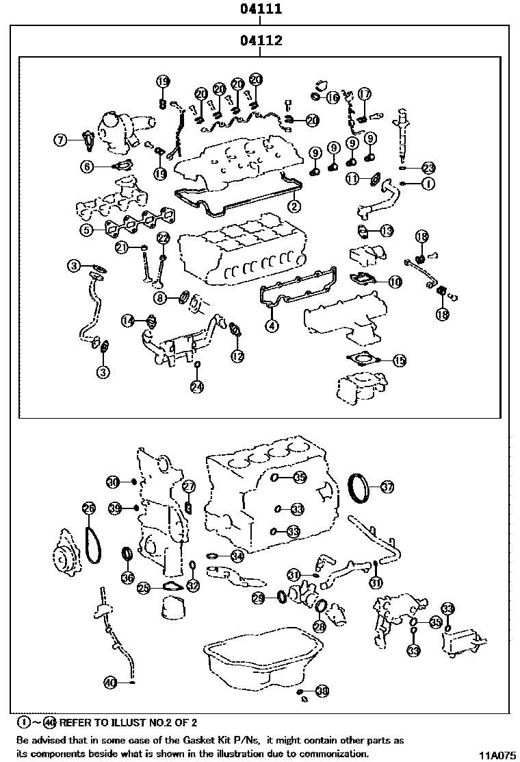 Toyota COROLLA Engine Overhaul Gasket Kit EPC diagram — 11A075