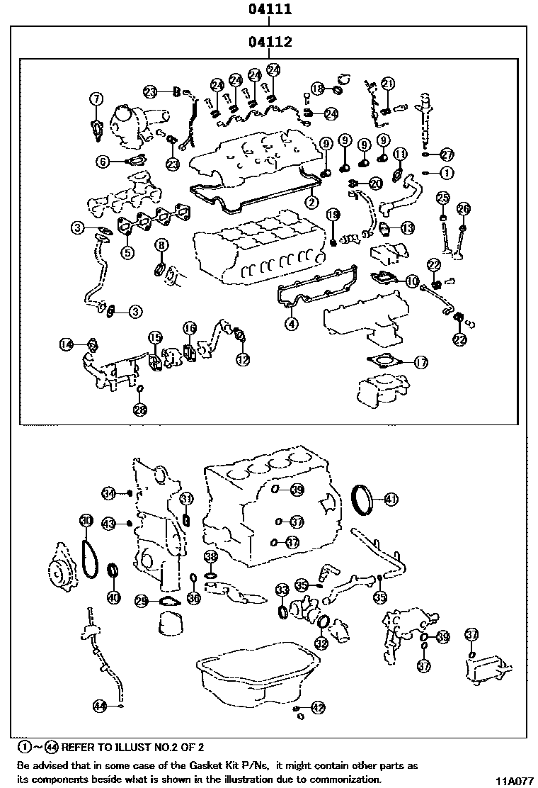 Toyota COROLLA Engine Overhaul Gasket Kit EPC diagram — 11A077