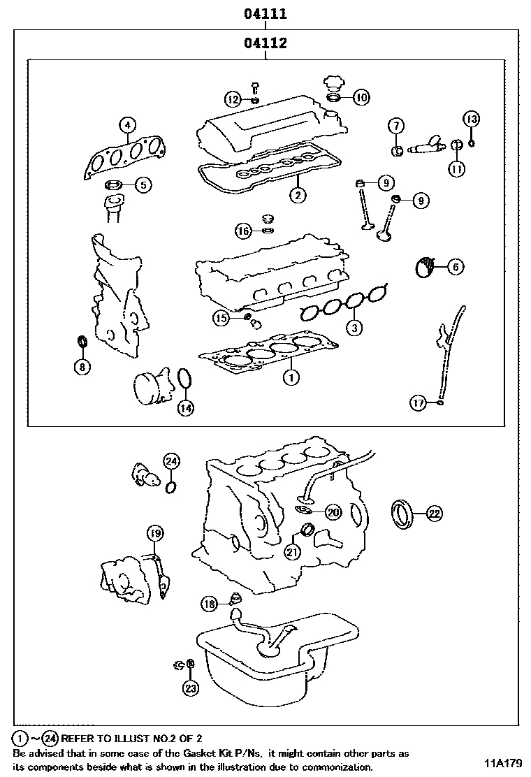 Toyota COROLLA Engine Overhaul Gasket Kit EPC diagram — 11A179
