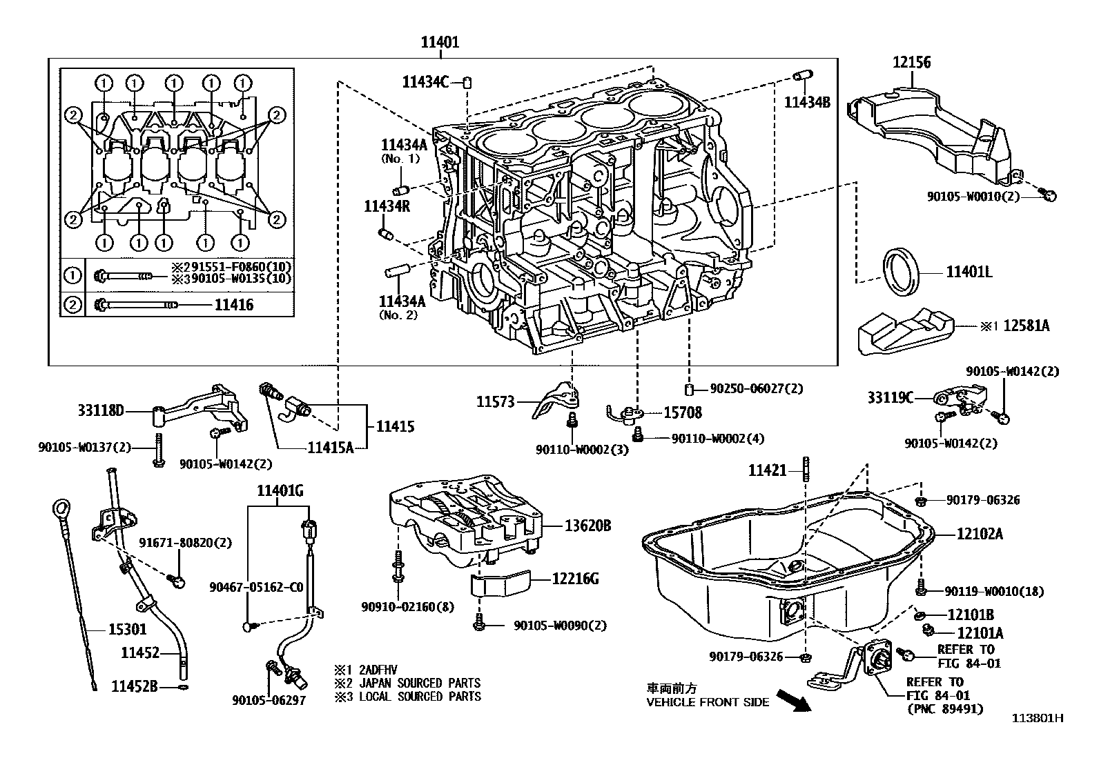 Toyota COROLLA Cylinder Block EPC diagram — 113801H