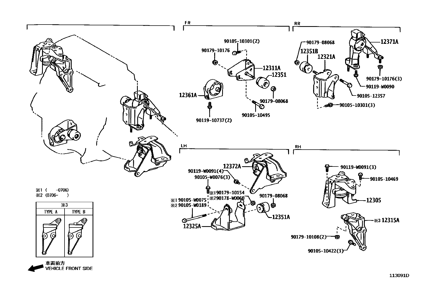 Toyota COROLLA Engine Mounting EPC diagram — 113091D