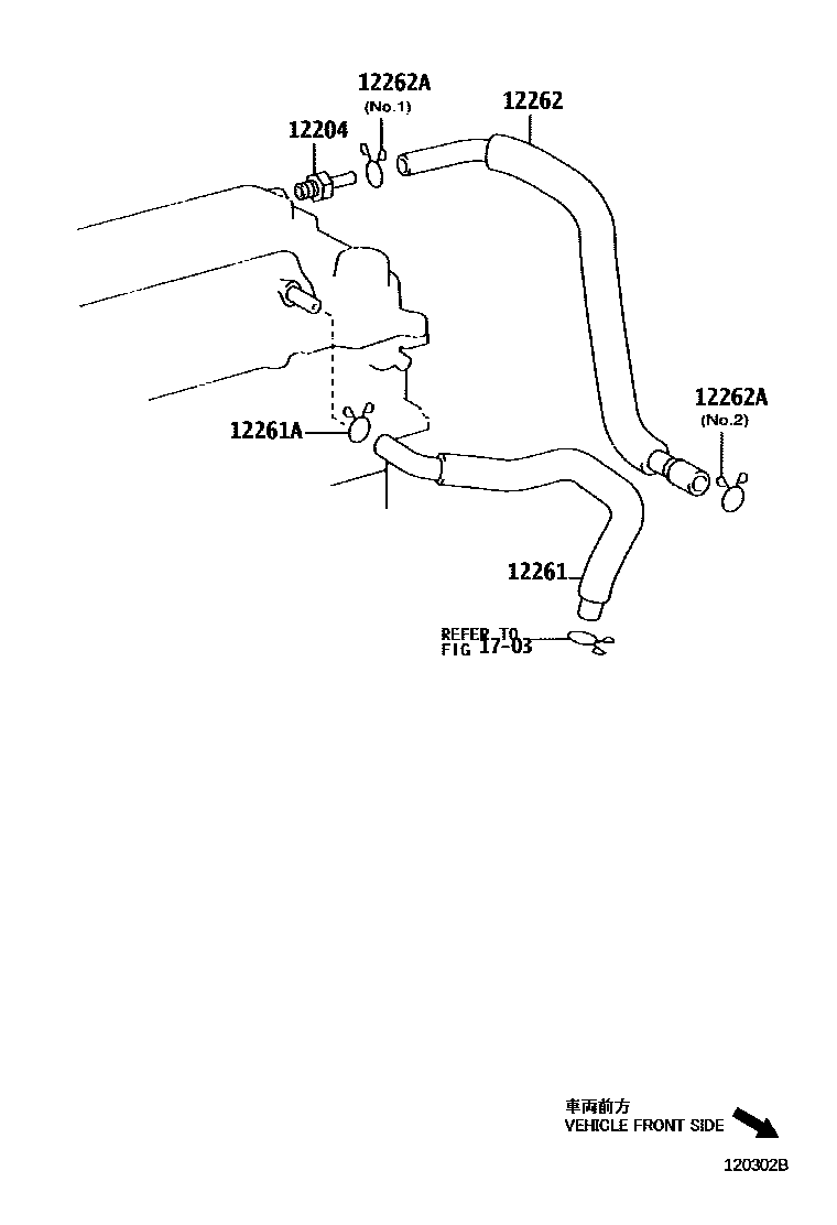 Toyota COROLLA Ventilation Hose EPC diagram — 120302B