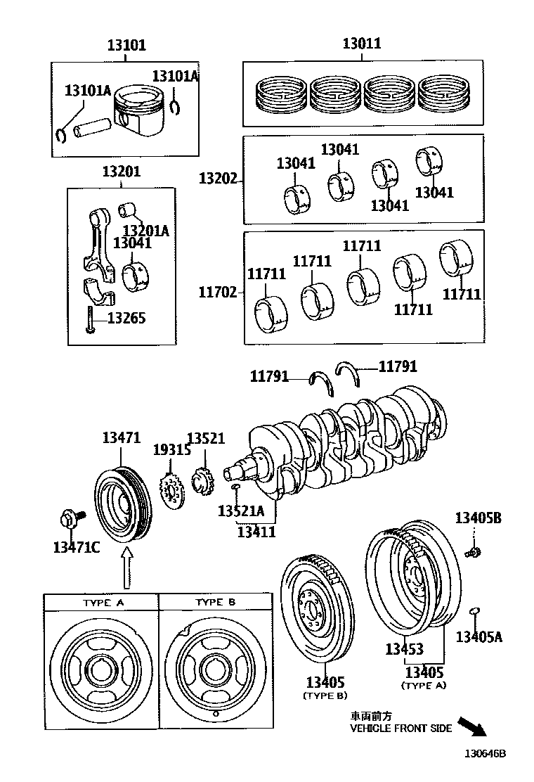 Toyota COROLLA Crankshaft & Piston EPC diagram — 130646B