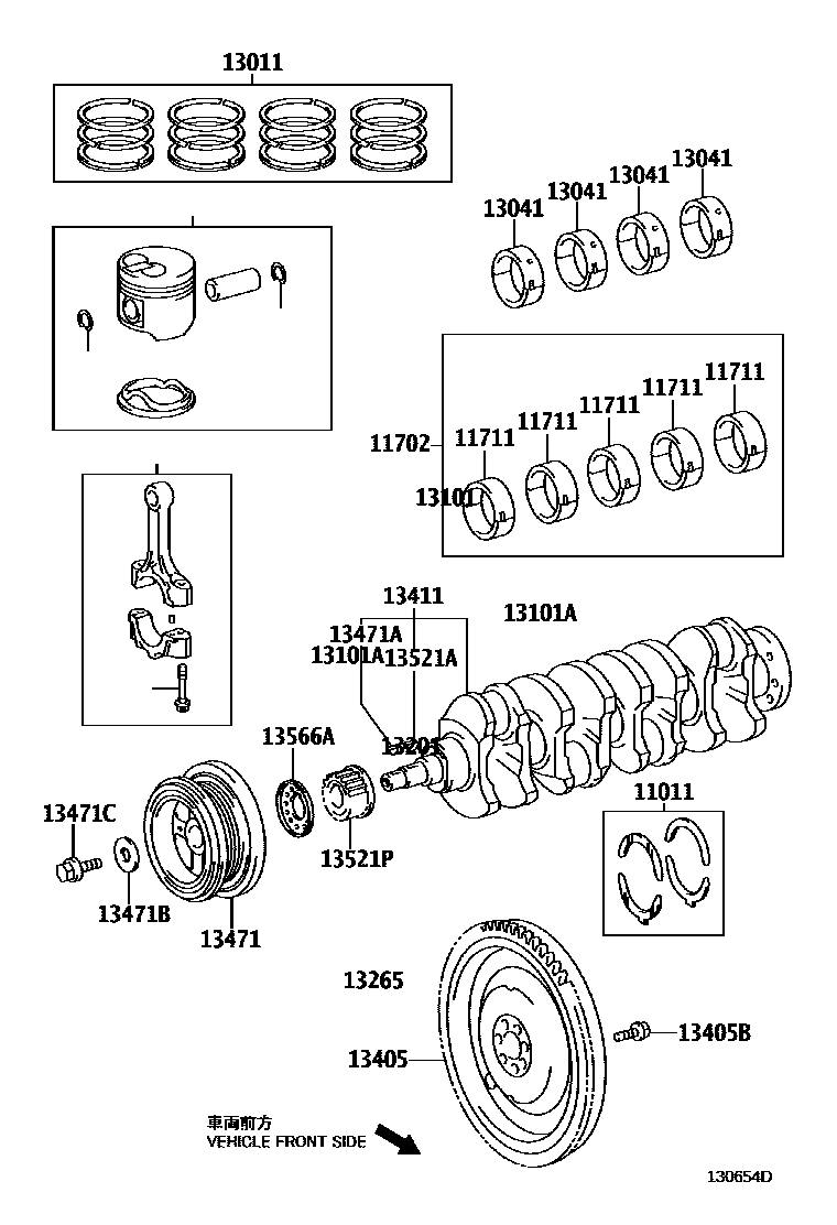 Toyota COROLLA Crankshaft & Piston EPC diagram — 130654D