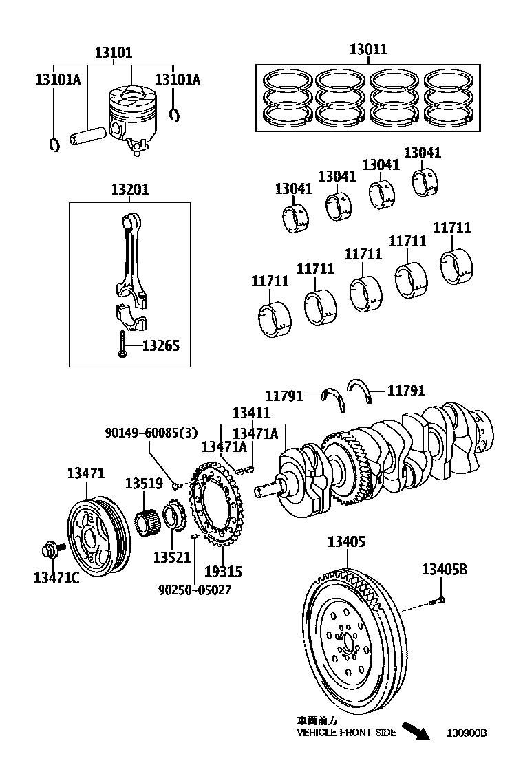 Toyota COROLLA Crankshaft & Piston EPC diagram — 130900B