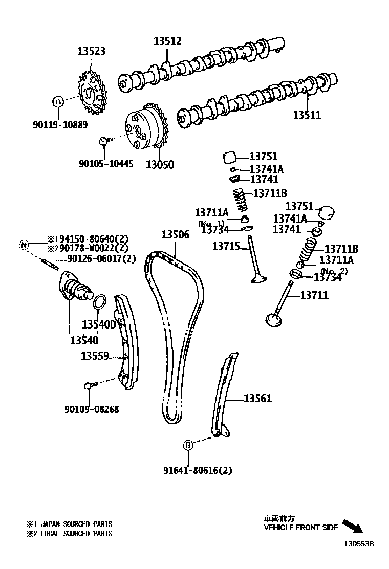 Toyota COROLLA Camshaft & Valve EPC diagram — 130553B
