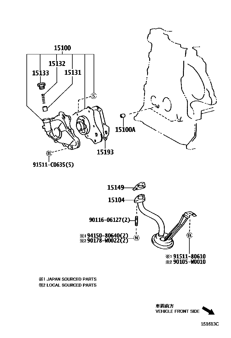 Toyota COROLLA Engine Oil Pump EPC diagram — 151613C