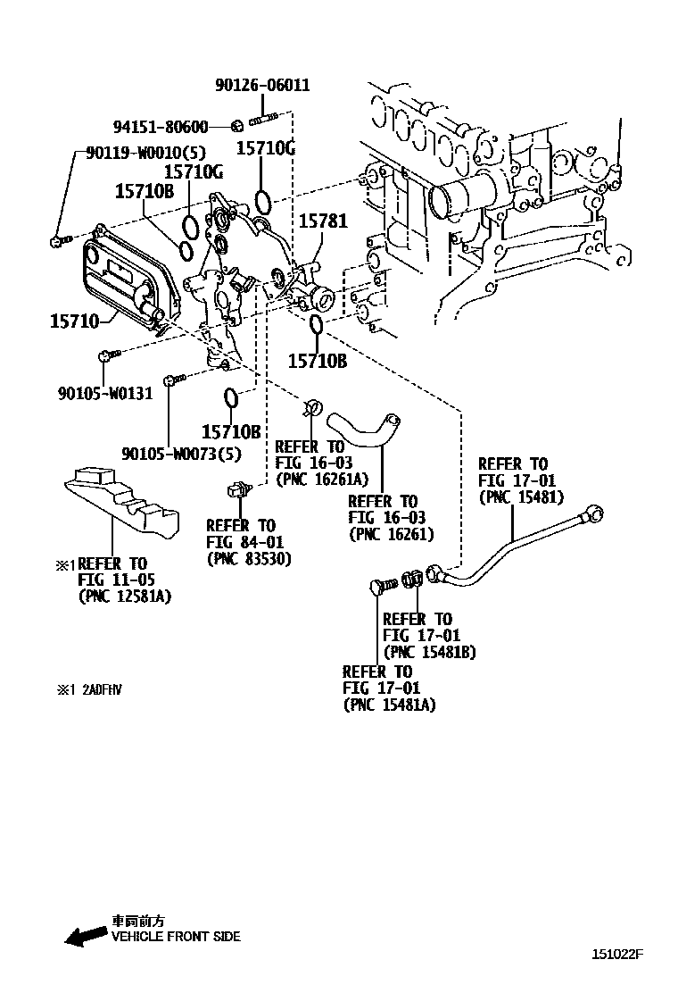 Toyota COROLLA Engine Oil Cooler EPC diagram — 151022F