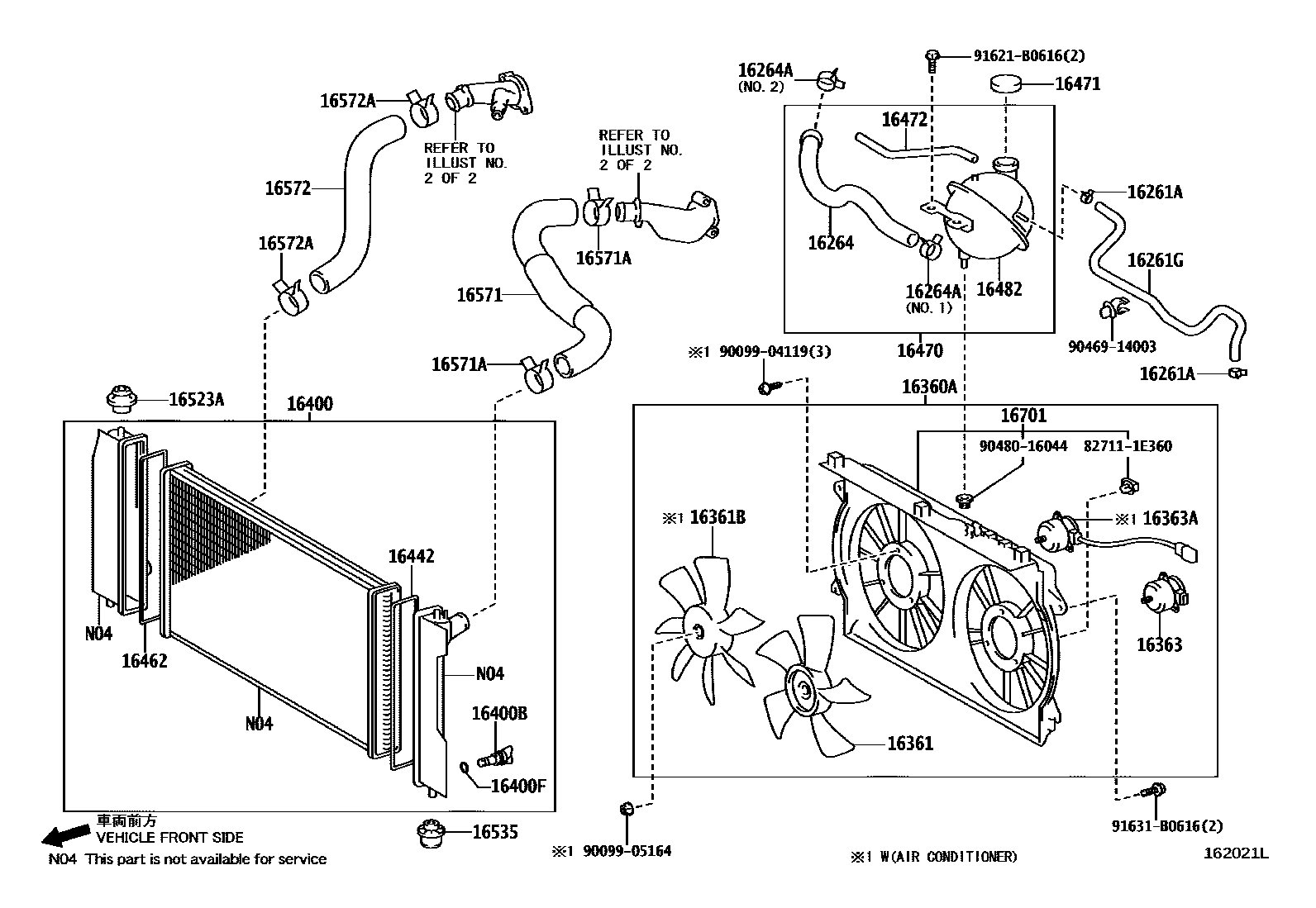 Toyota COROLLA RADIATOR & WATER OUTLET EPC diagram — 162021L