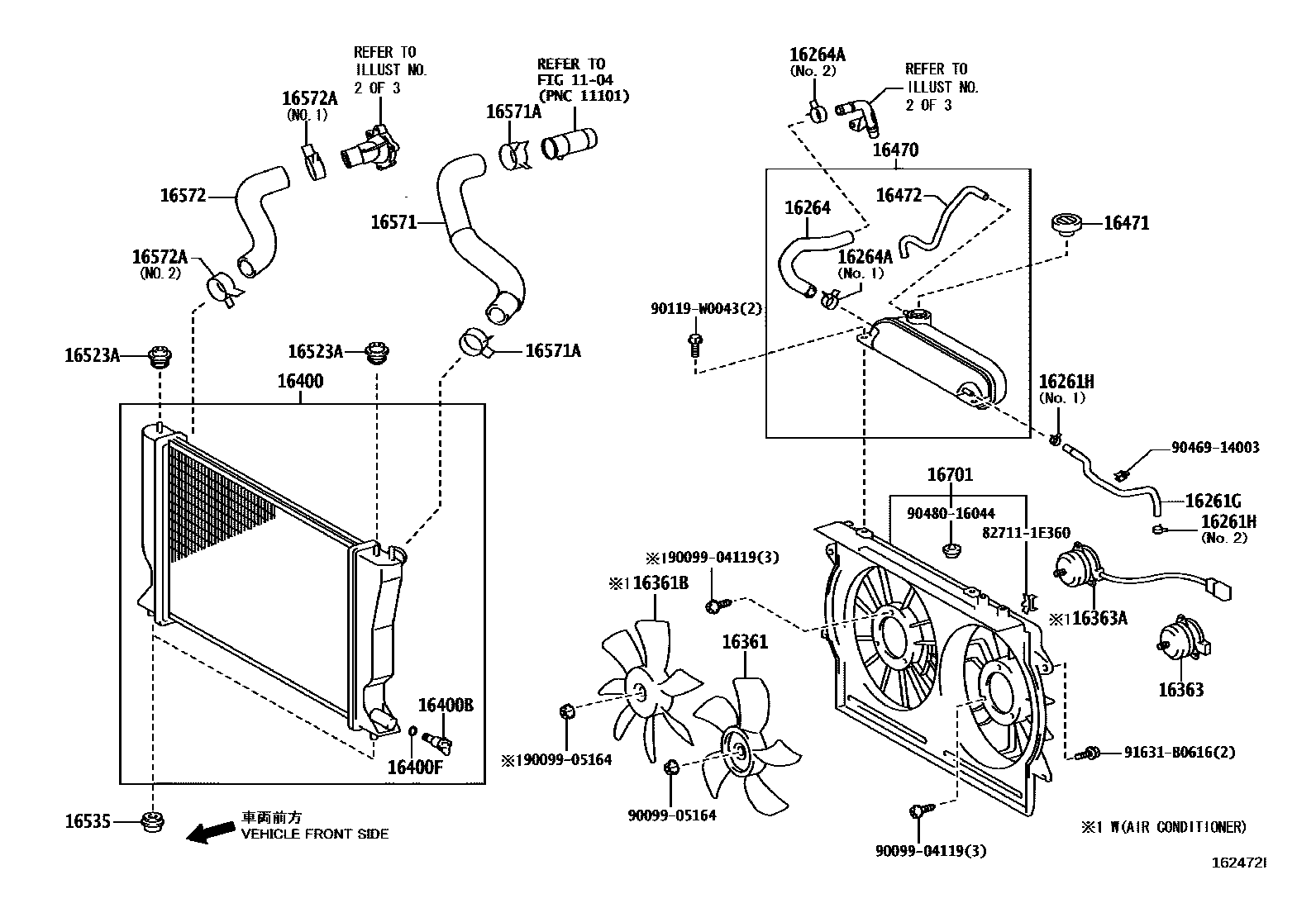 Toyota COROLLA RADIATOR & WATER OUTLET EPC diagram — 162472I