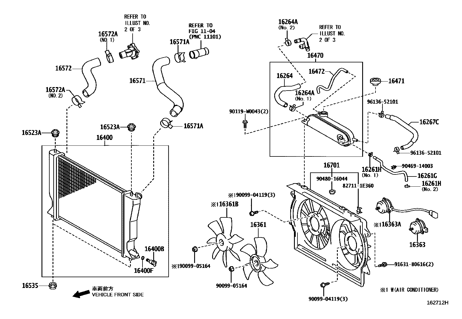 Toyota COROLLA RADIATOR & WATER OUTLET EPC diagram — 162712H