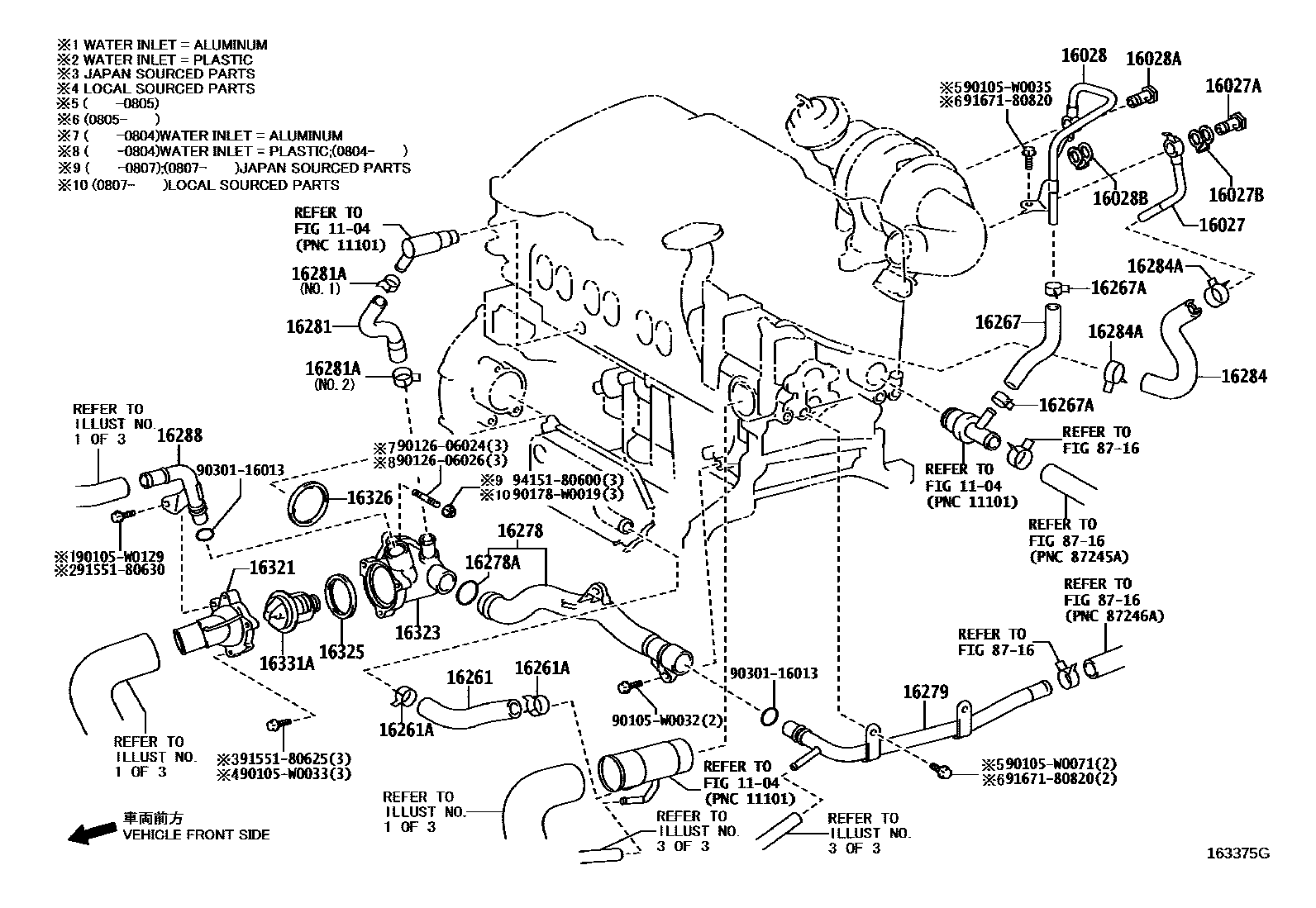 Toyota COROLLA RADIATOR & WATER OUTLET EPC diagram — 163375G