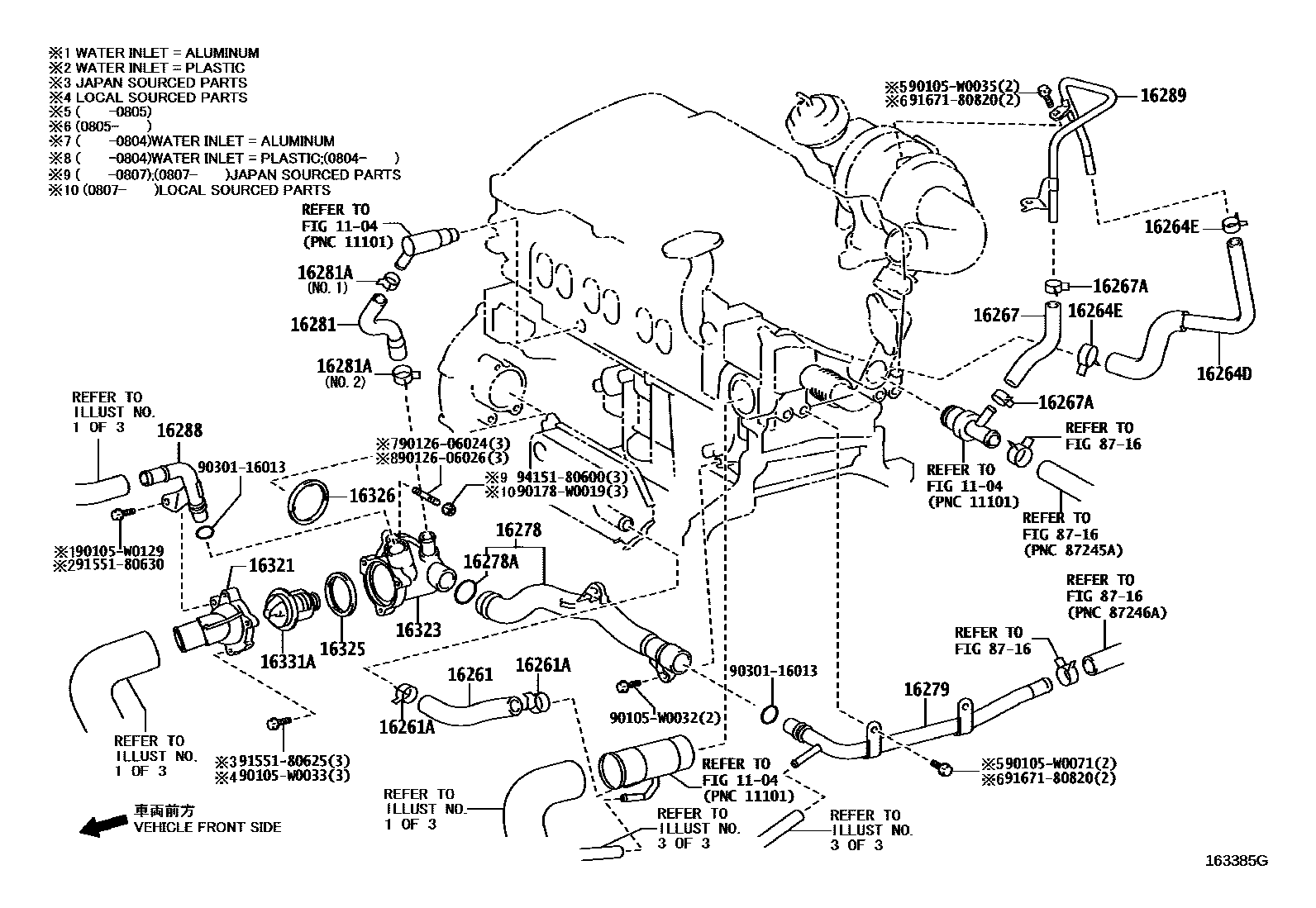Toyota COROLLA RADIATOR & WATER OUTLET EPC diagram — 163385G