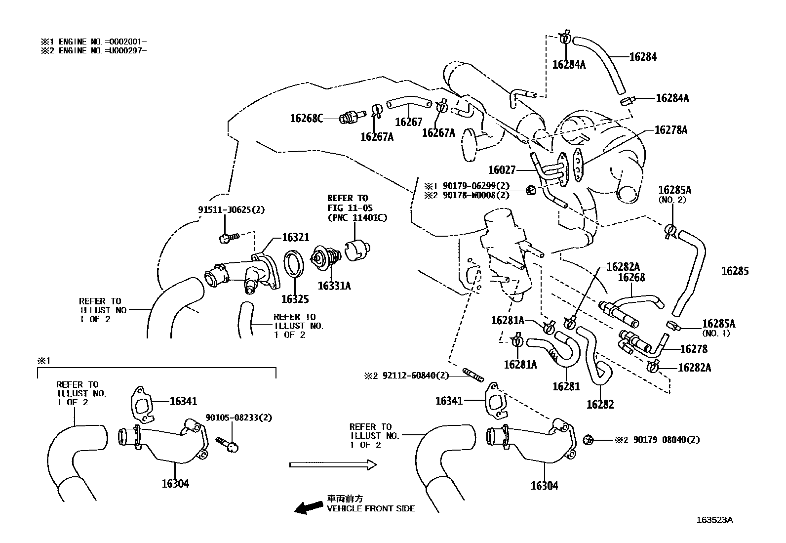 Toyota COROLLA RADIATOR & WATER OUTLET EPC diagram — 163523A