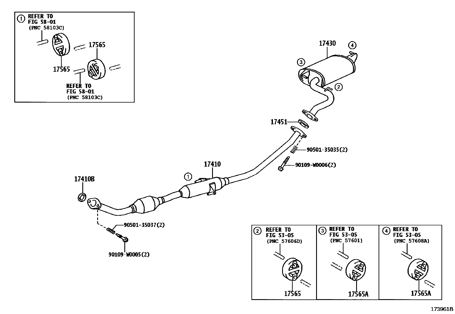 Toyota COROLLA Exhaust Pipe EPC diagram — 173961B