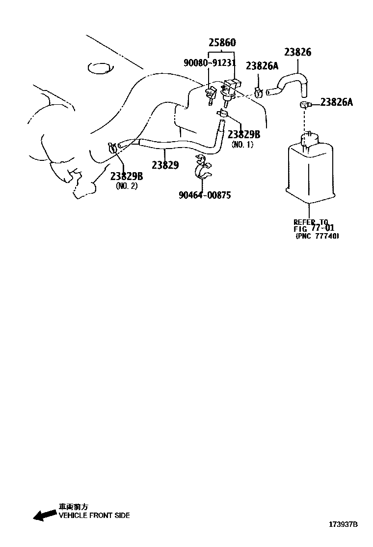 Toyota COROLLA vacuum tube EPC diagram — 173937B