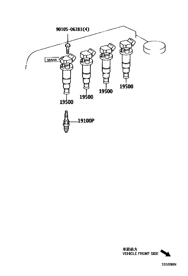 Toyota COROLLA 点火线圈和火花塞 EPC diagram — 191098N
