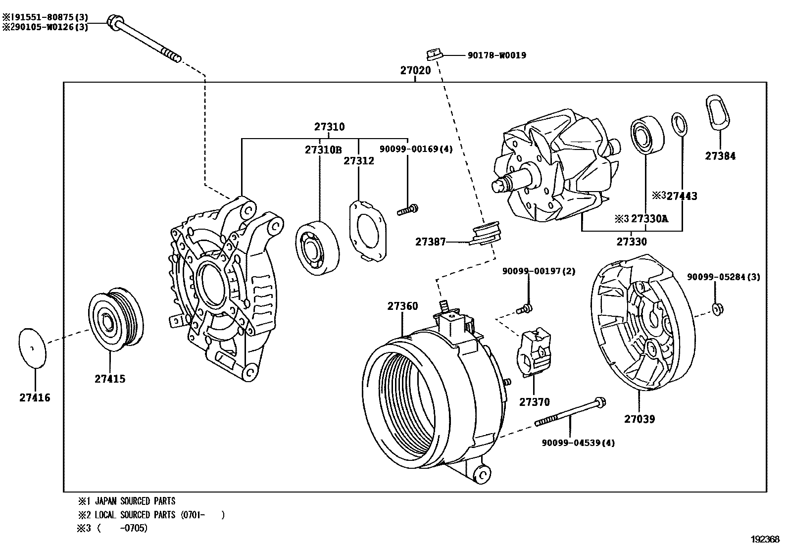Toyota COROLLA Alternator EPC diagram — 192368C
