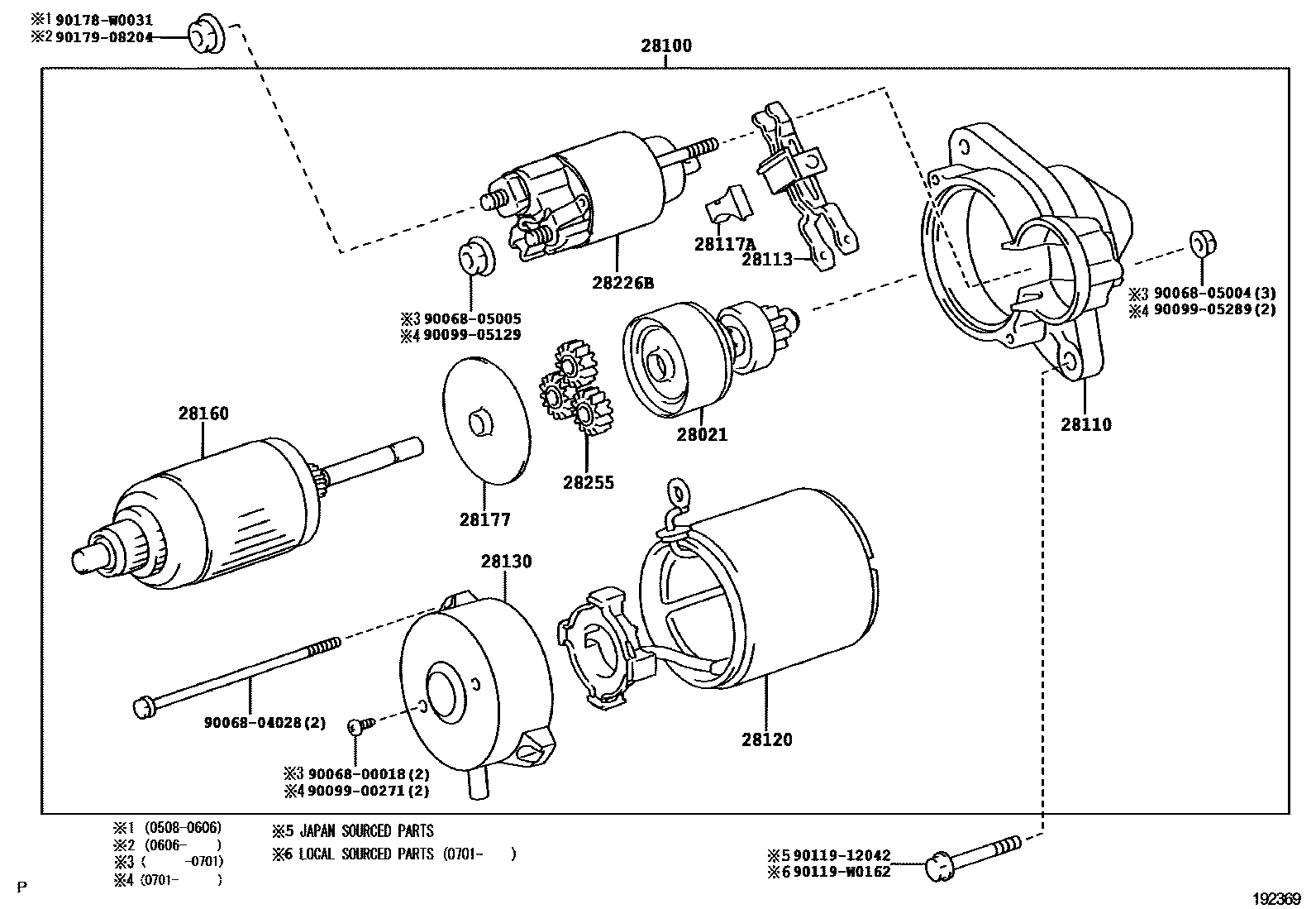 Toyota COROLLA 起动机 EPC diagram — 192369C