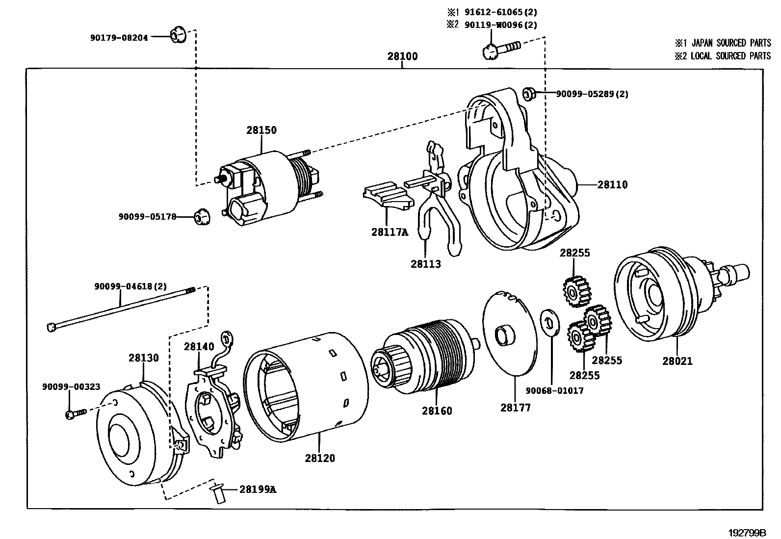 Toyota COROLLA 起动机 EPC diagram — 192799B