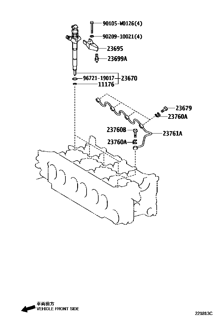 Toyota COROLLA 喷油嘴 EPC diagram — 221813C