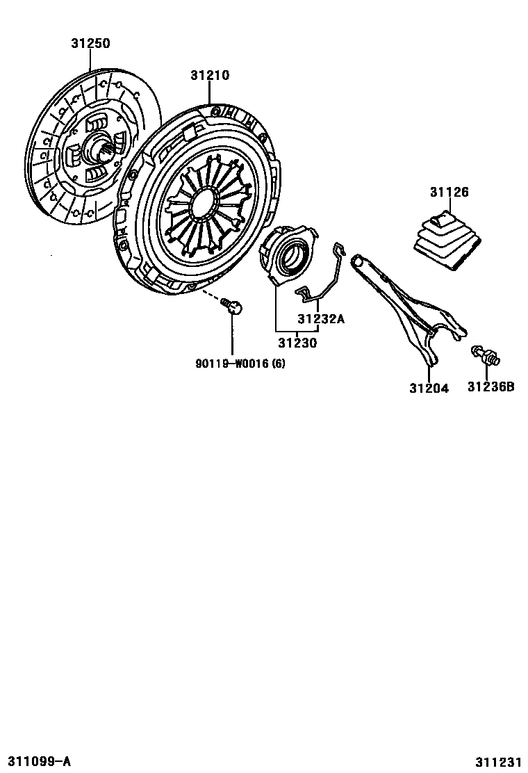 Toyota COROLLA 离合器和分离叉 EPC diagram — 311231