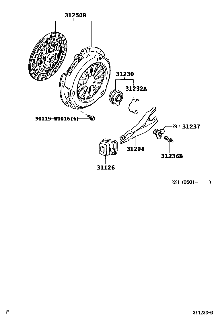 Toyota COROLLA 离合器和分离叉 EPC diagram — 311233B
