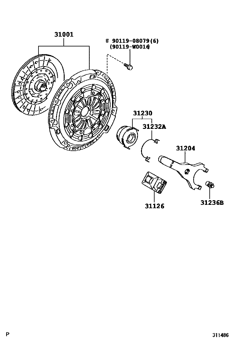 Toyota COROLLA 离合器和分离叉 EPC diagram — 311486