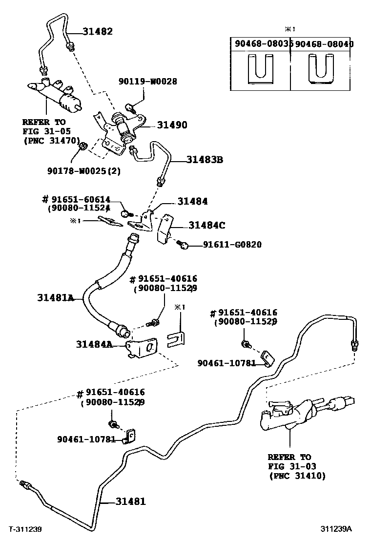 Toyota COROLLA 离合器踏板和挠性软管 EPC diagram — 311239A