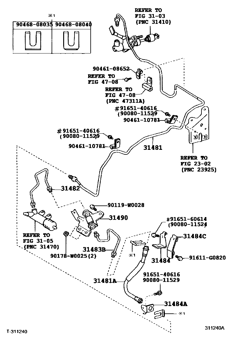 Toyota COROLLA 离合器踏板和挠性软管 EPC diagram — 311240A