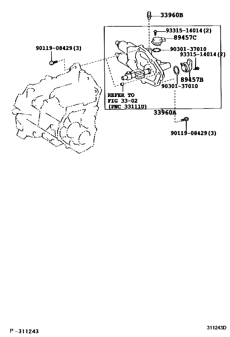 Toyota COROLLA 泵和执行器、顺序变速器或多模式手动传动桥 EPC diagram — 311243D