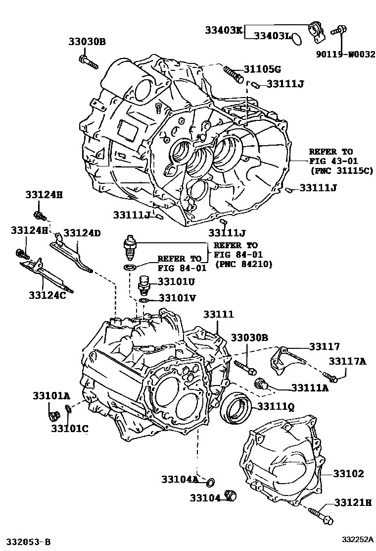 Toyota COROLLA 离合器壳和变速器壳(MTM) EPC diagram — 332252A