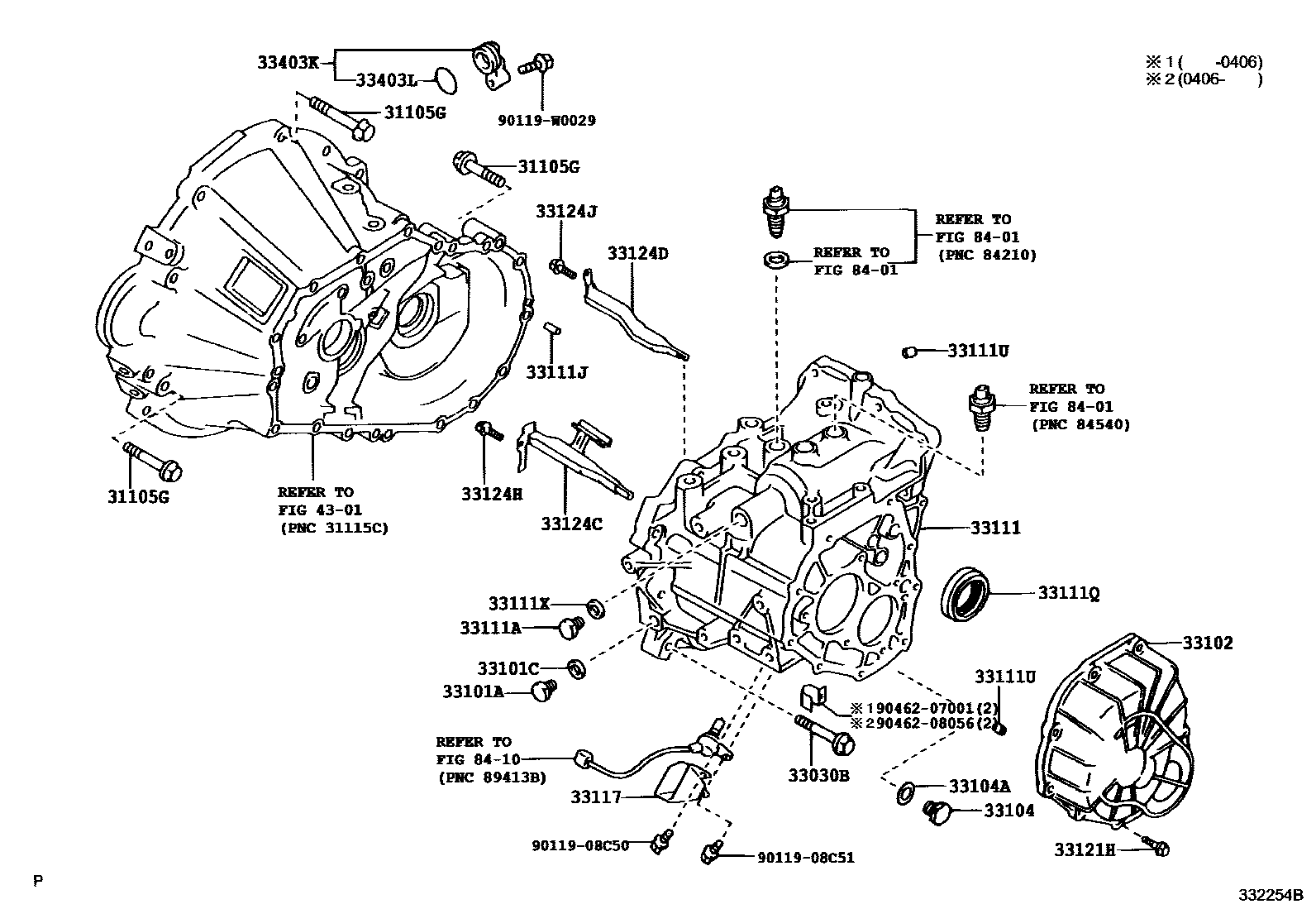 Toyota COROLLA 离合器壳和变速器壳(MTM) EPC diagram — 332254B