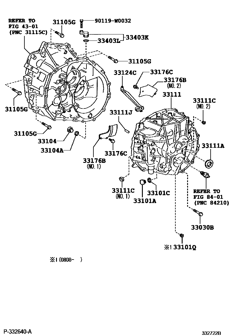 Toyota COROLLA 离合器壳和变速器壳(MTM) EPC diagram — 332722B