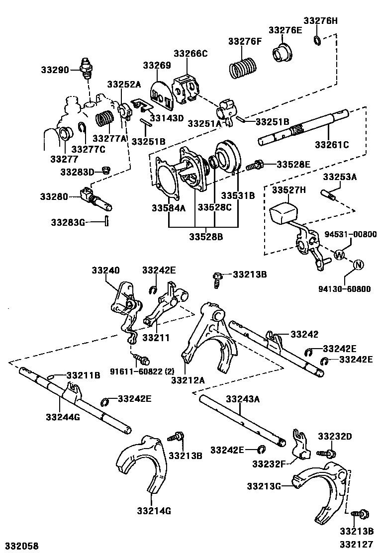 Toyota COROLLA 换档拨叉和换档杆轴(MTM) EPC diagram — 332127