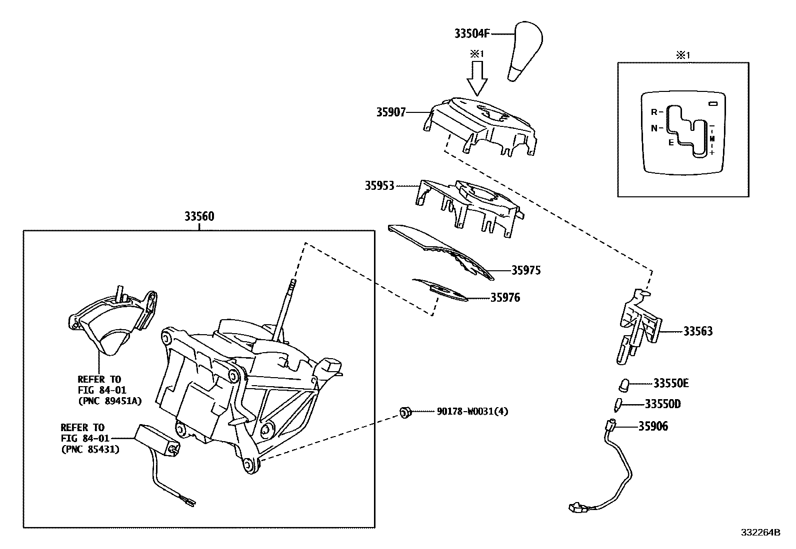 Toyota COROLLA Shift Lever & Retainer EPC diagram — 332264B