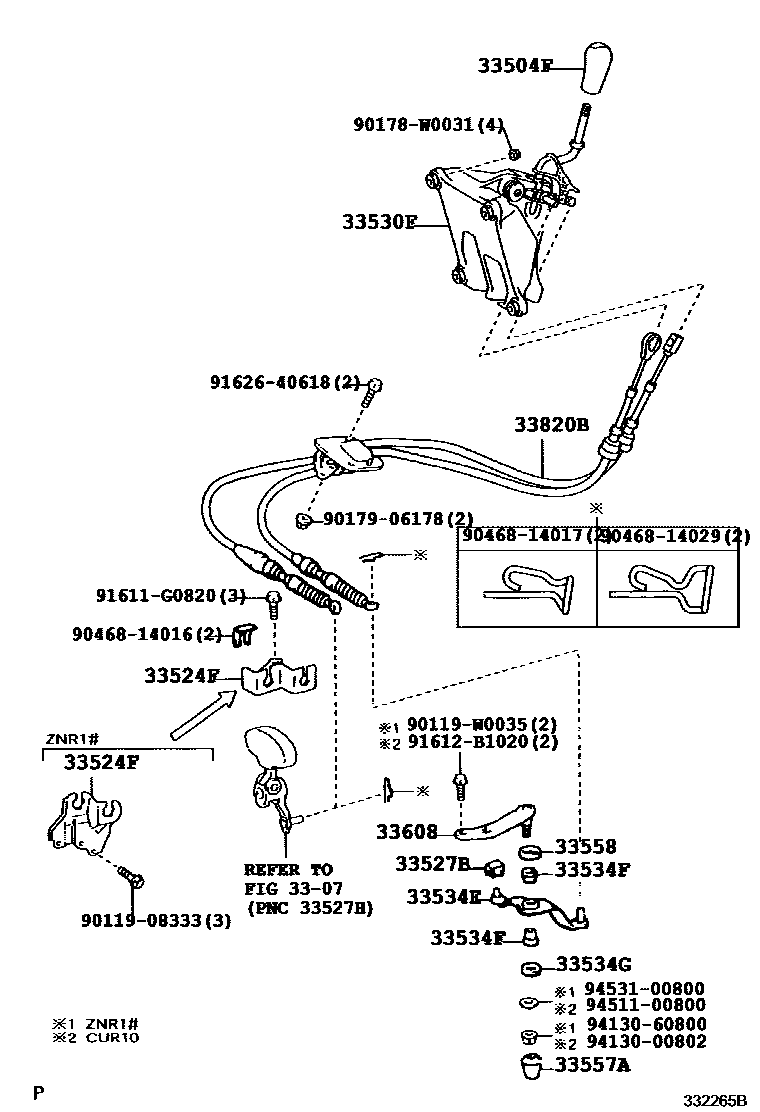 Toyota COROLLA Shift Lever & Retainer EPC diagram — 332265B