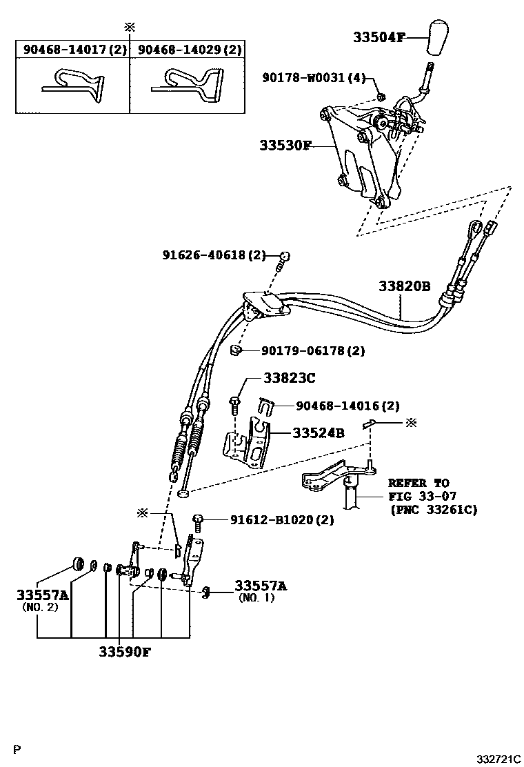 Toyota COROLLA Shift Lever & Retainer EPC diagram — 332721C