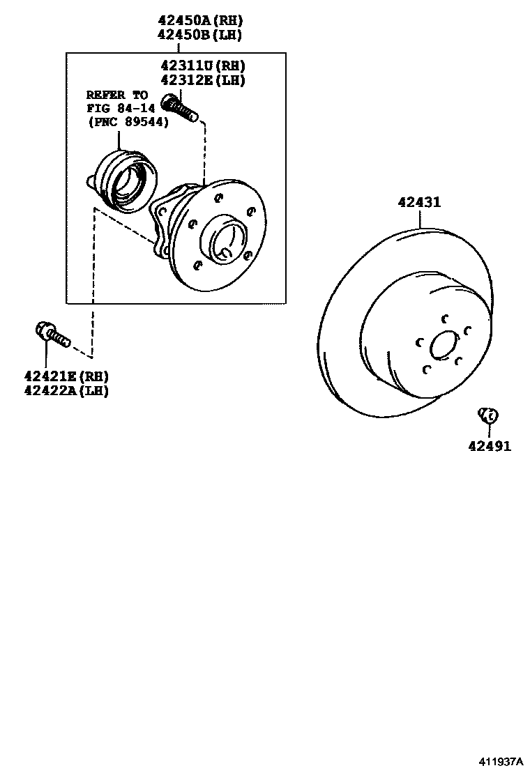 Toyota COROLLA 后桥半轴和后桥轮毂 EPC diagram — 411937A