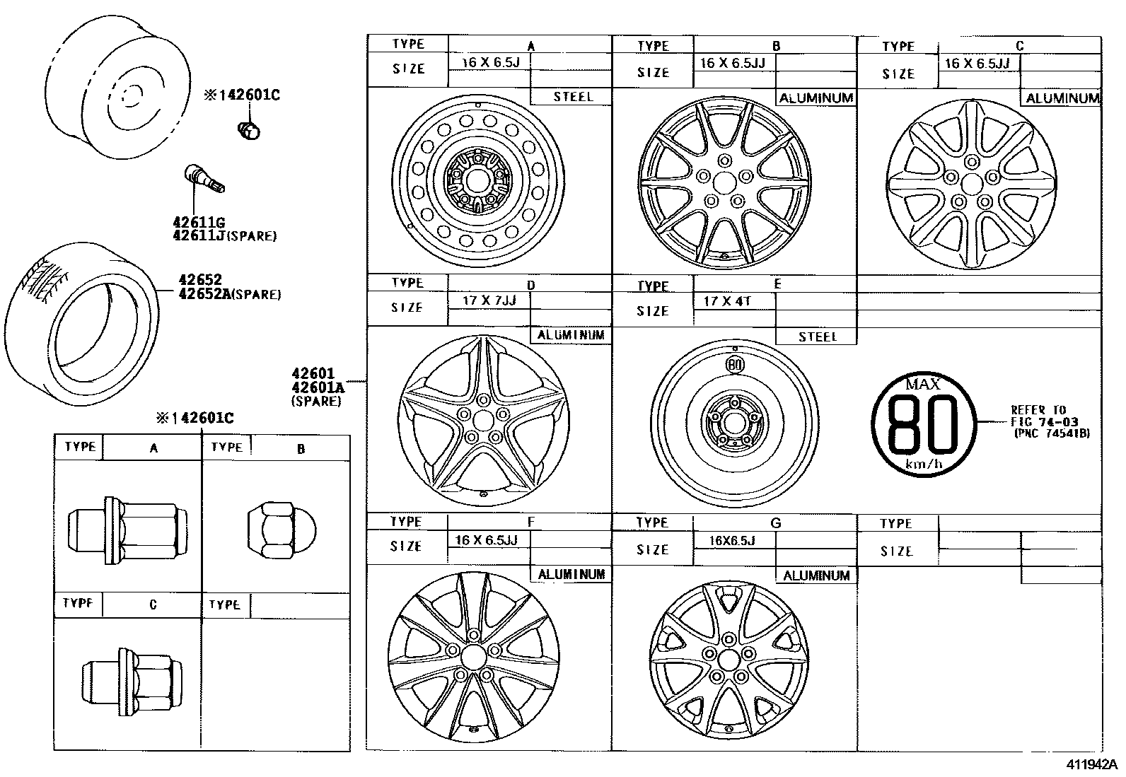 Toyota COROLLA 车轮和车轮盖 EPC diagram — 411942C