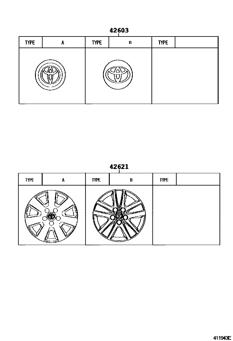 Toyota COROLLA 车轮和车轮盖 EPC diagram — 411943E