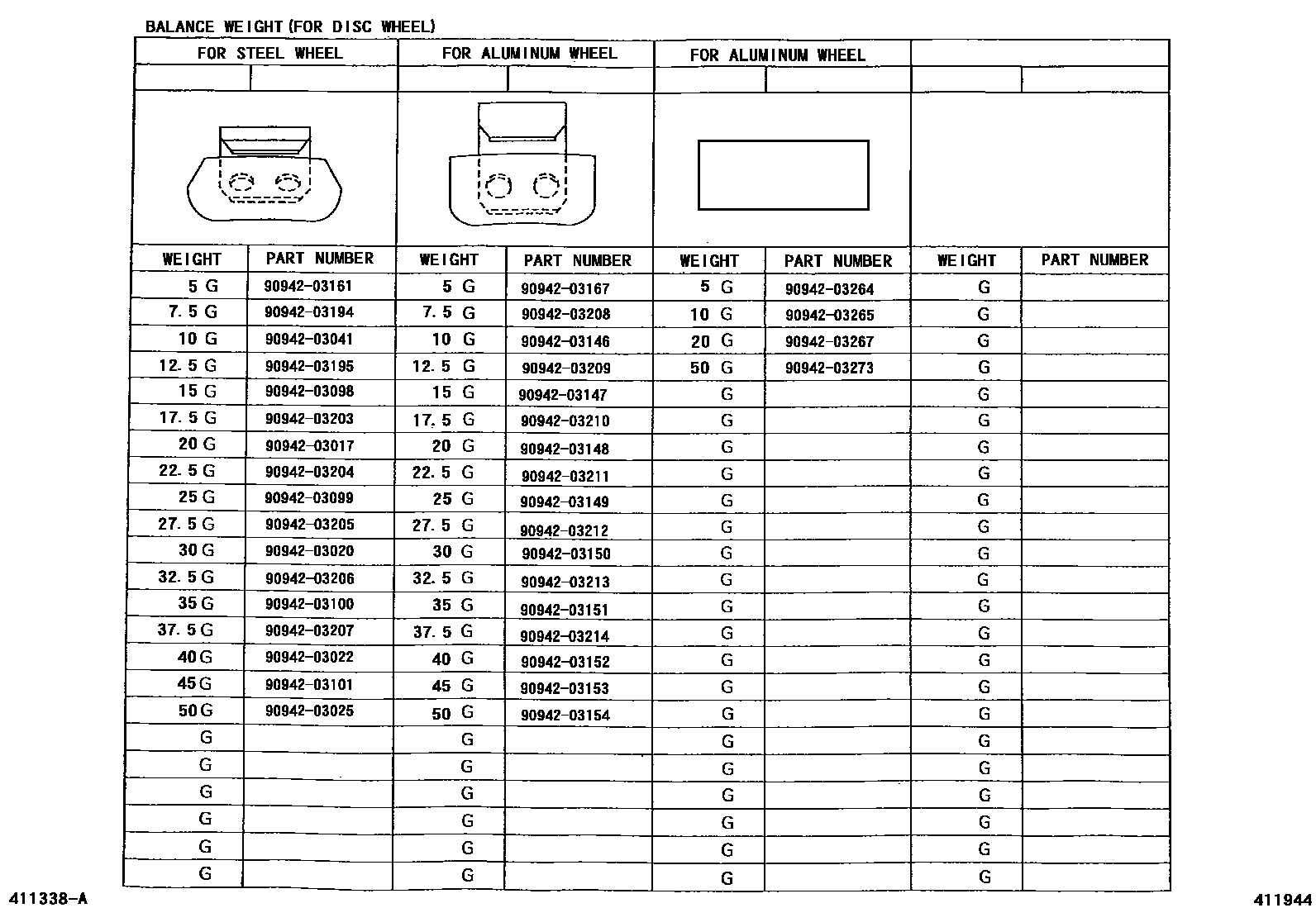 Toyota COROLLA 车轮和车轮盖 EPC diagram — 411944