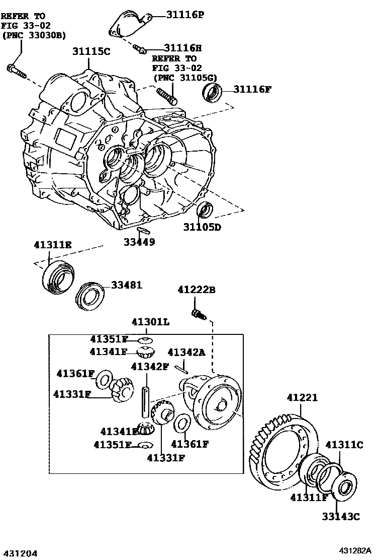Toyota COROLLA 前桥壳和差速器 EPC diagram — 431282A