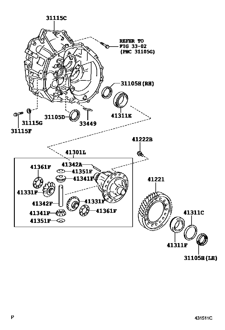 Toyota COROLLA 前桥壳和差速器 EPC diagram — 431511G