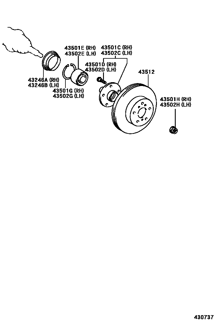 Toyota COROLLA Front Axle Hub EPC diagram — 430737