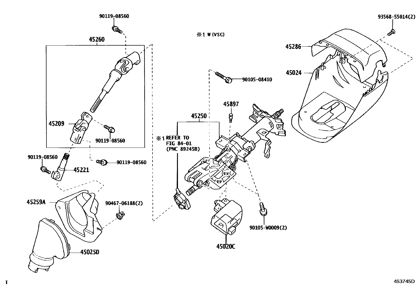 Toyota COROLLA Steering Column & Shaft EPC diagram — 453745D